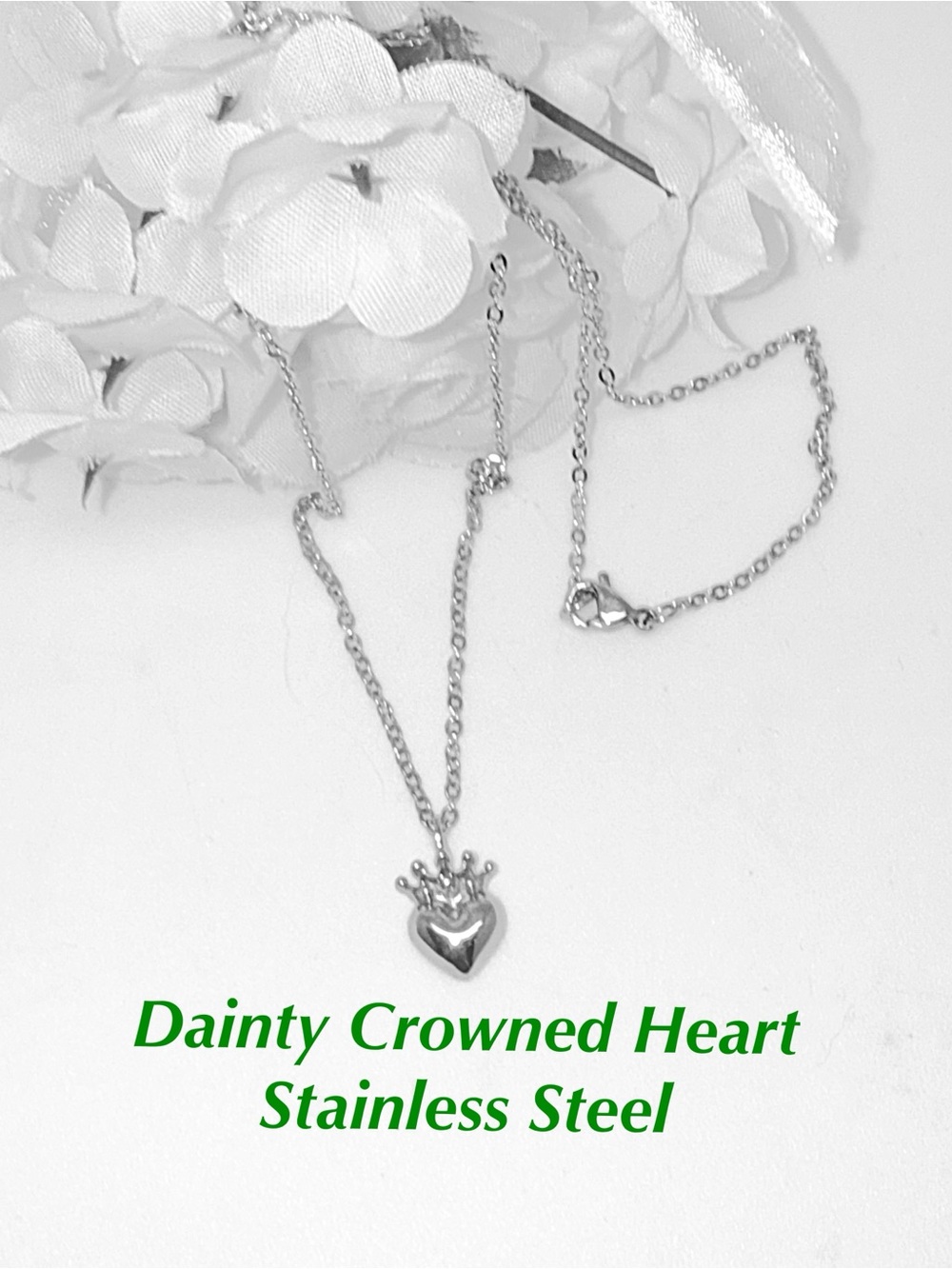 Small Heart Crown Stainless Steel Necklace, NWT, Gift Box Sizes 16-20”
